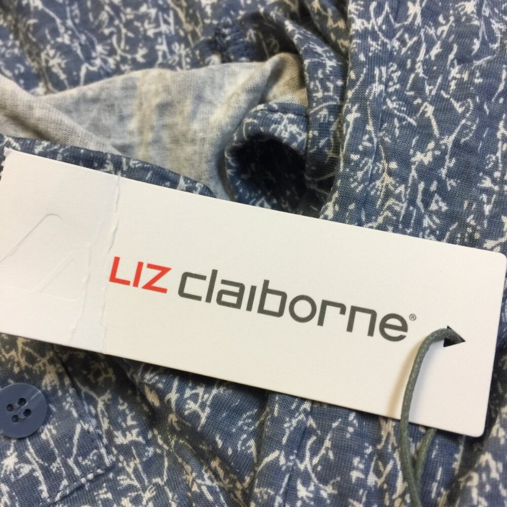 New! Liz Claiborne Blouse Tank Top L Womans Blue Printed Sleeveless Stretch - Picture 11 of 16
